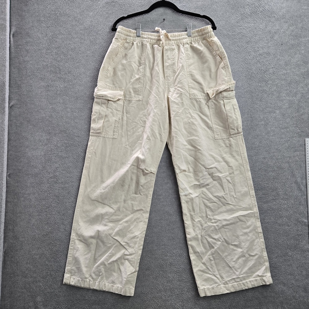 Aerie Women Pants M Cream Cargo Button Wide Leg 29" Inseam Skater Y2K